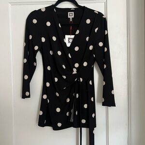 Anne Klein black & white polka dot blouse